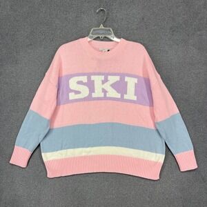 Sincerely Jules SKI Sweater Womens Medium Pink Pastel Colorblock Knit Pullover